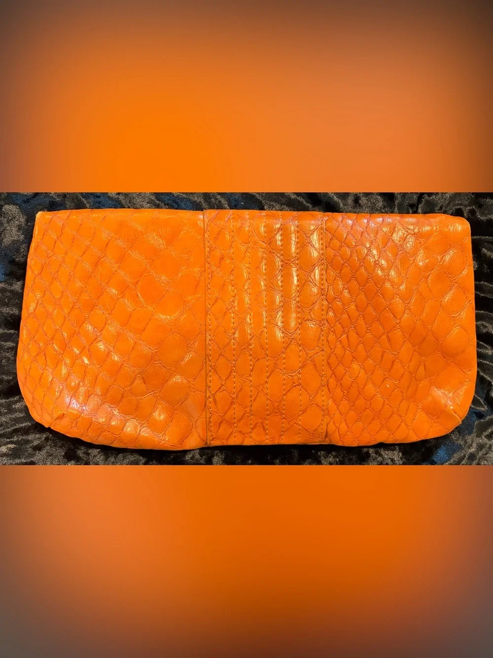 Jessica Simpson Orange Embossed Kiss-Lock Clutch Purse